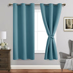 Jiuzhen Stone Blue Blackout Curtains With Tiebacks Thermal Insulated, Light Blocking And Noise Reducing Grommet Curtains For And Living Room, Set Of 2 Window Curtain Panels, 42 X 63 Inch Length