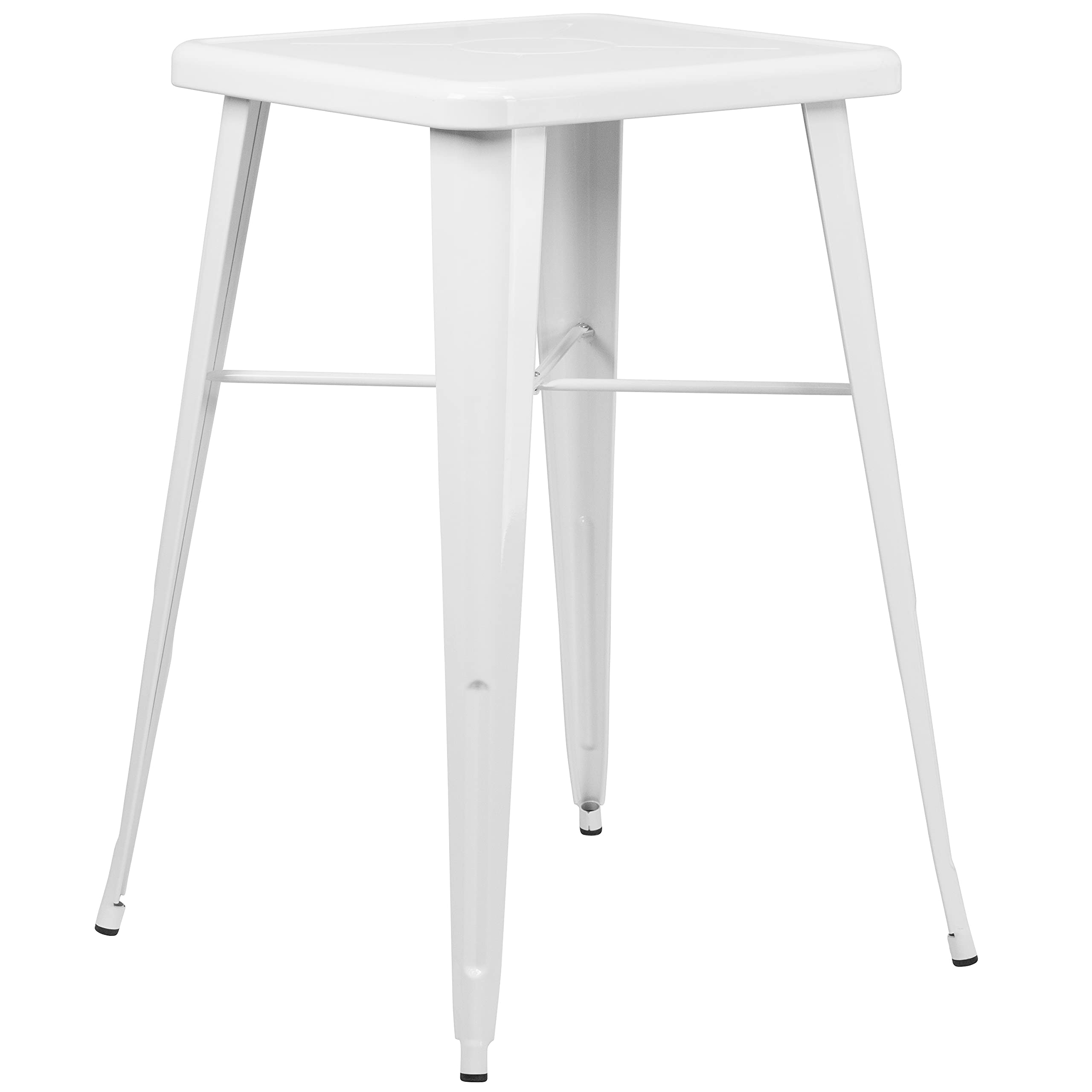 Flash Furniture Commercial Grade 23.75" Square White Metal Indoor-Outdoor Bar Table Set With 2 Stools With Backs