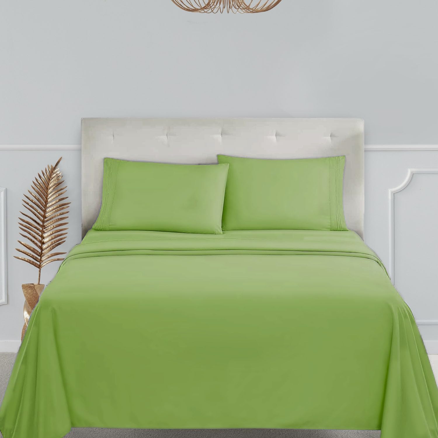 Clara Clark Bed Sheets, Premier 1800 Series 4 Piece Bed Sheet Set, Deep Pocket, Wrinkle, Fade, Stain Resistant, Luxury Soft Bedding Sheets & Pillowcases, California King, Garden Green