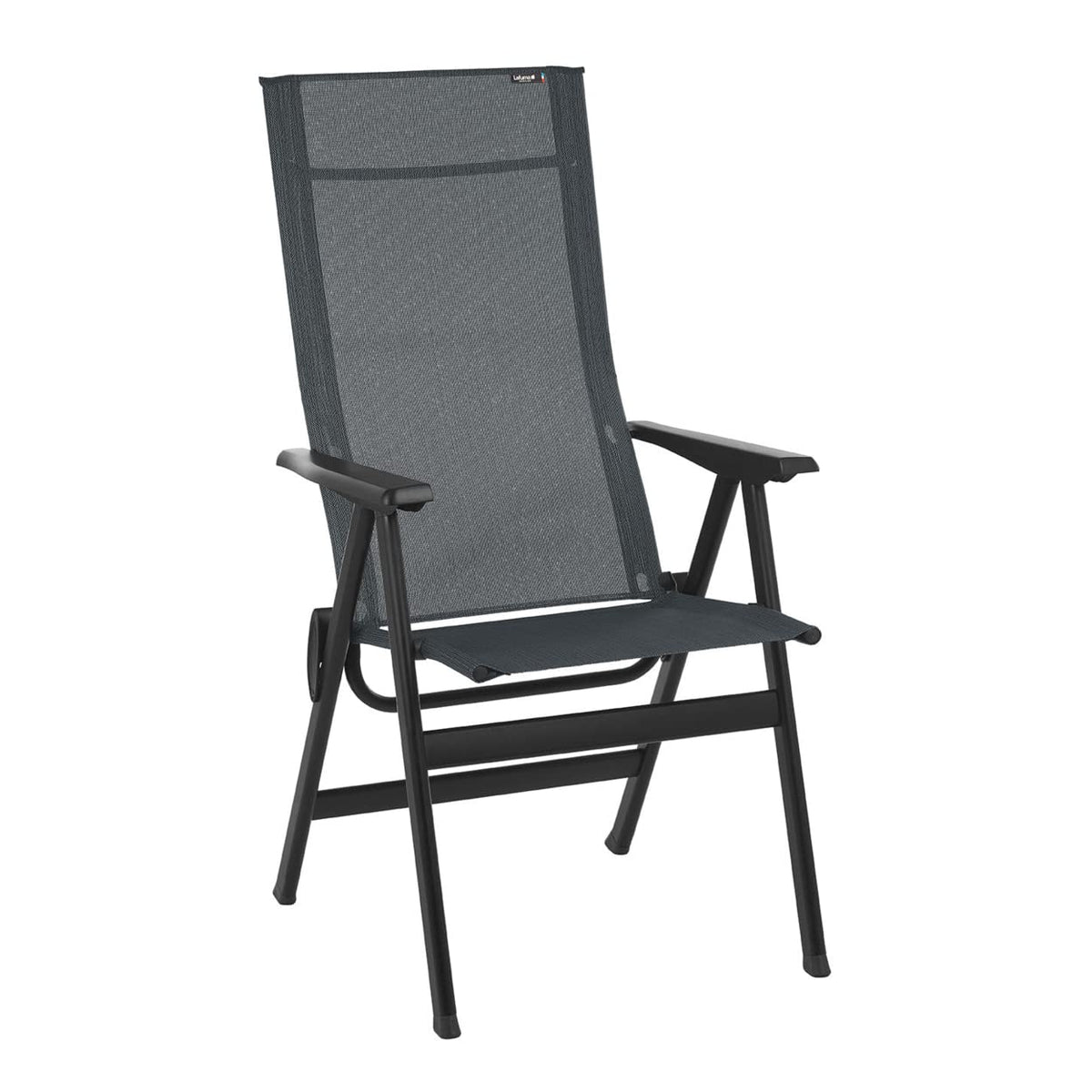 HomeRoots Frame: Lacquered Aluminium Alloy ; Fabric: Batylin High-Back Chair - Black Steel Frame - Obsidian Duo Fabric