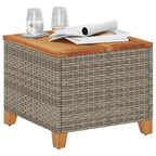 vidaXL Garden Table Grey Acacia Wood Top 45x45x37 cm Poly Rattan Outdoor Furniture - Weatherproof & Robust, for Patio/Garden