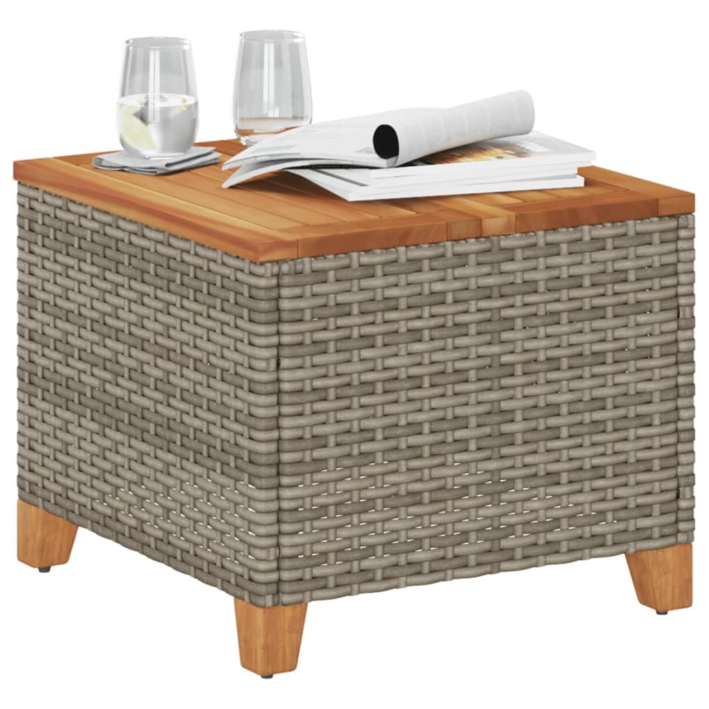 vidaXL Garden Table Grey Acacia Wood Top 45x45x37 cm Poly Rattan Outdoor Furniture - Weatherproof & Robust, for Patio/Garden
