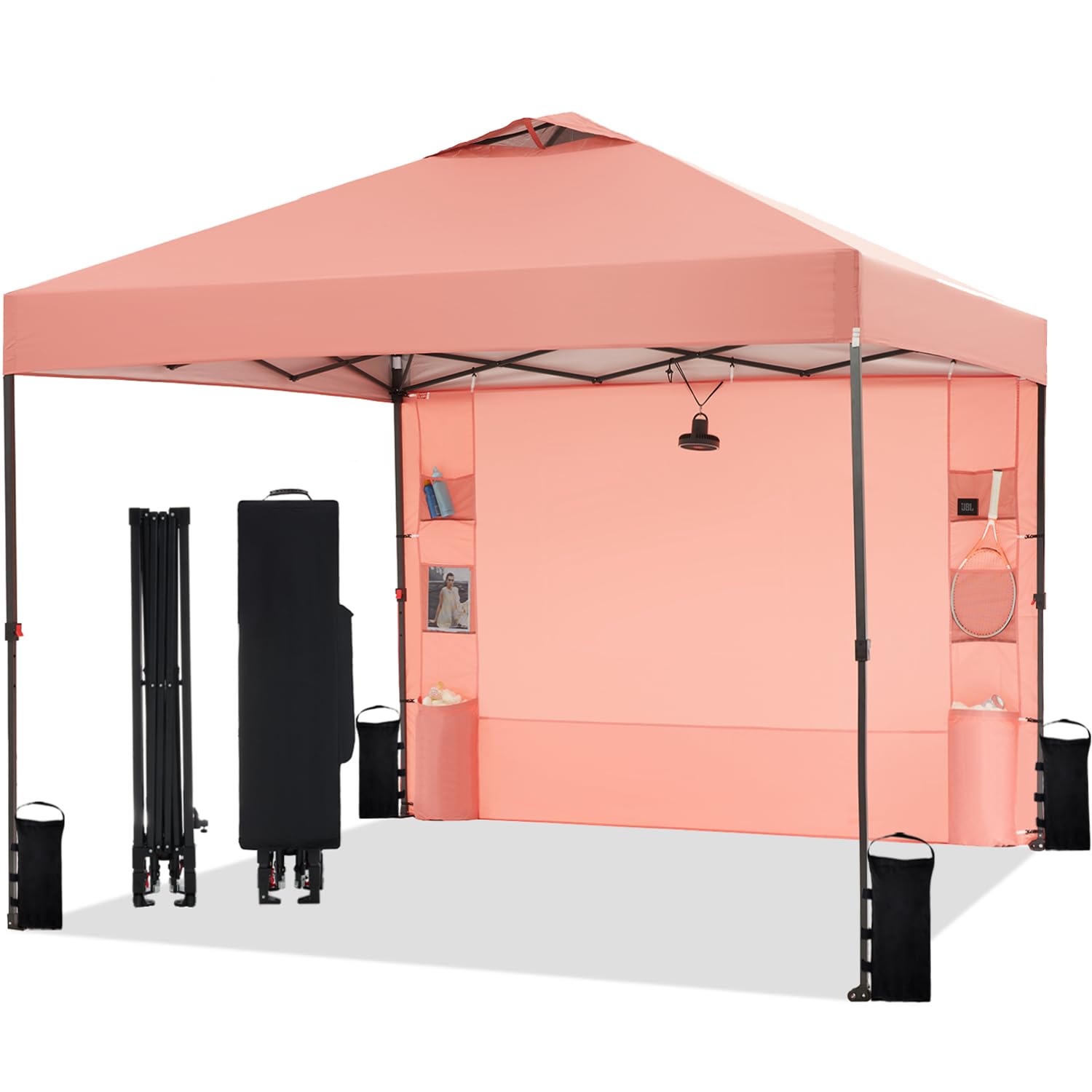 Tunbne 10'X10' Pop Up Canopy Tent With Sidewall And 6 Pockets, Patented One Push, 1 Person Easy Set Up, Canopy With Vented Roof