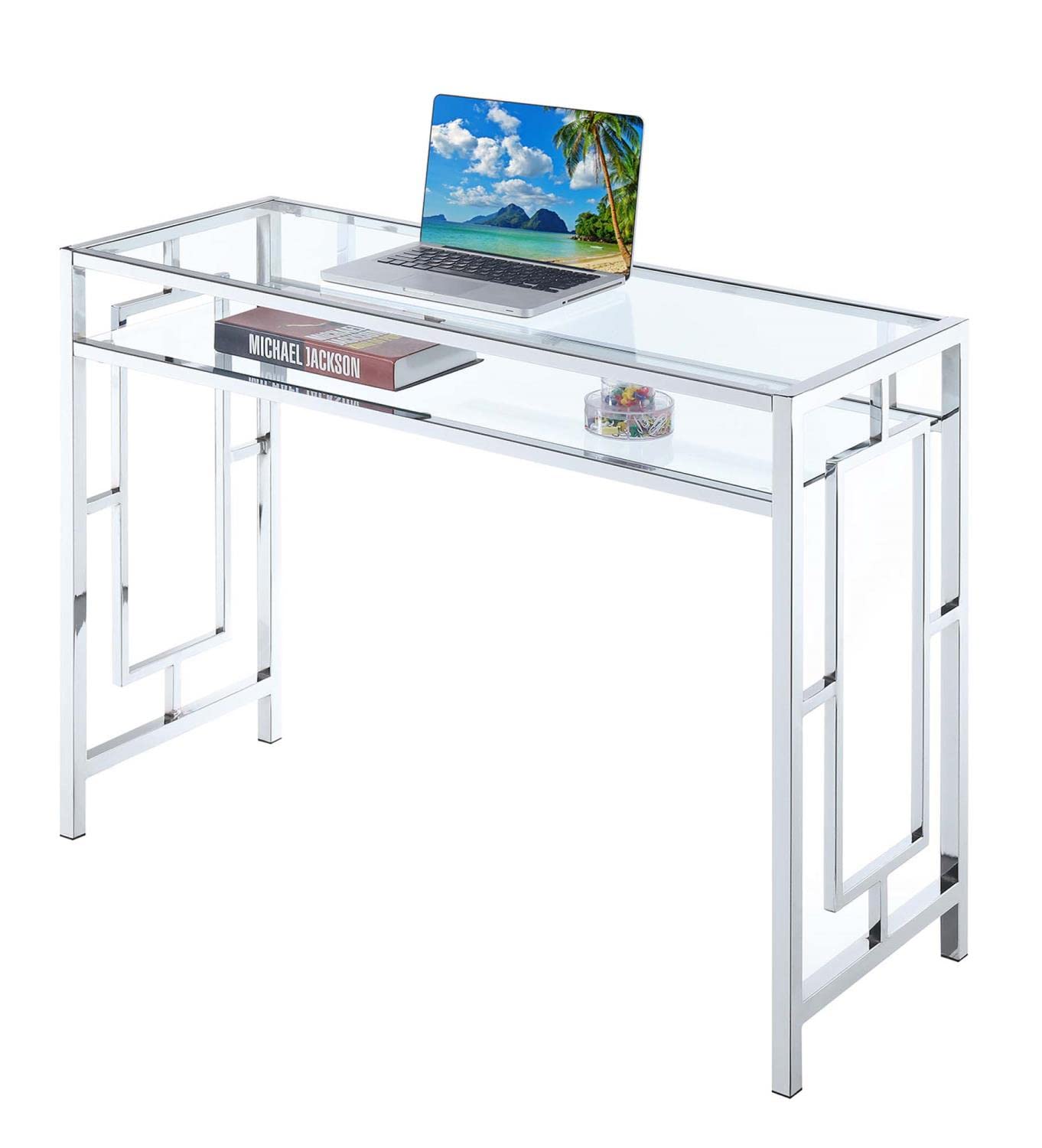 Convenience Concepts Town Square Chrome Desk With Shelf - Thumbnail 3
