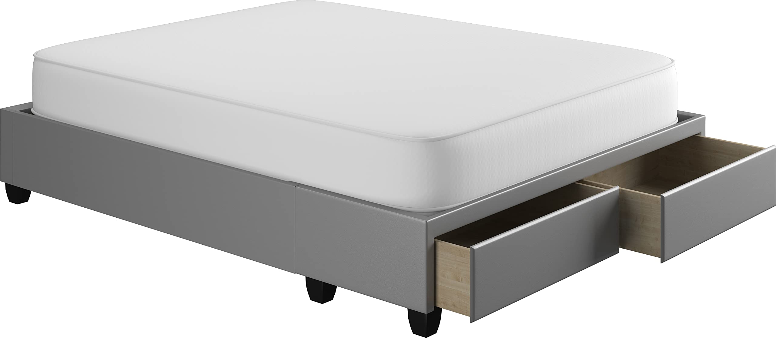 Boyd Sleep Parma Uplift Upholstered Platform Bed Frame Mattress Foundation, Dual Front Storage Drawers, and Strong Wood Slat Supports: Faux Leather, Grey, Full