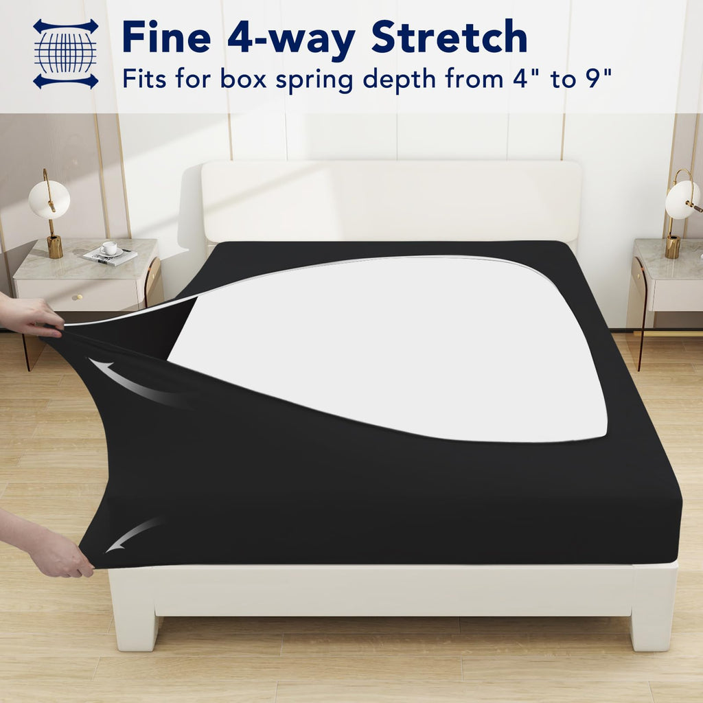 Purefit Stretchy Box Spring Cover Full - Elastic Fitted Box Spring Wrap Around 4 Sides, Wrinkle & Fading Resistant Fits Full Size Beds, Black