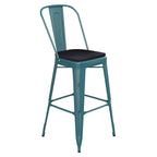 Flash Furniture Carly Commercial Grade 30" High Kelly Blue-Teal Metal Indoor-Outdoor Bar Height Stool with Back and Black Polystyrene Seat