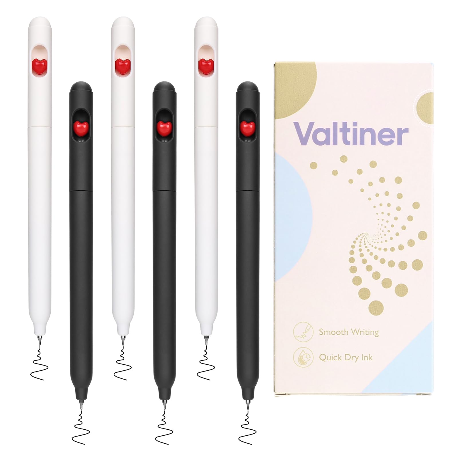 Valtiner 6Pcs Cute Rotatable Gel Pens, 0.5 Mm Fine Point Cs Pen Tip, Quick Dry Black Gel Ink Pen For Note Taking, Smooth Writing