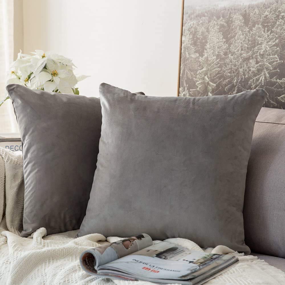 Miulee Pack Of 2 Velvet Pillow Covers Decorative Square Pillowcase Soft Solid Grey Cushion Case For Sofa Bedroom Car 22 X 22 Inc