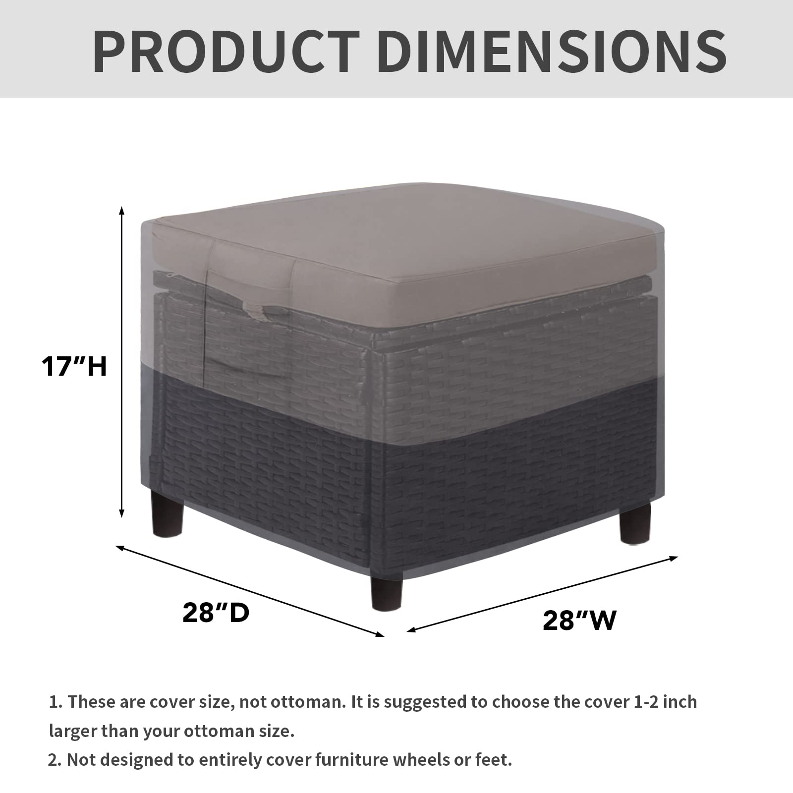 Easy-Going Outdoor Ottoman Cover, Waterproof Patio Ottoman Cover, Heavy Duty Outdoor Furniture Cover With Padded Handles (28'X28'X17', Gray/Dark Gray)