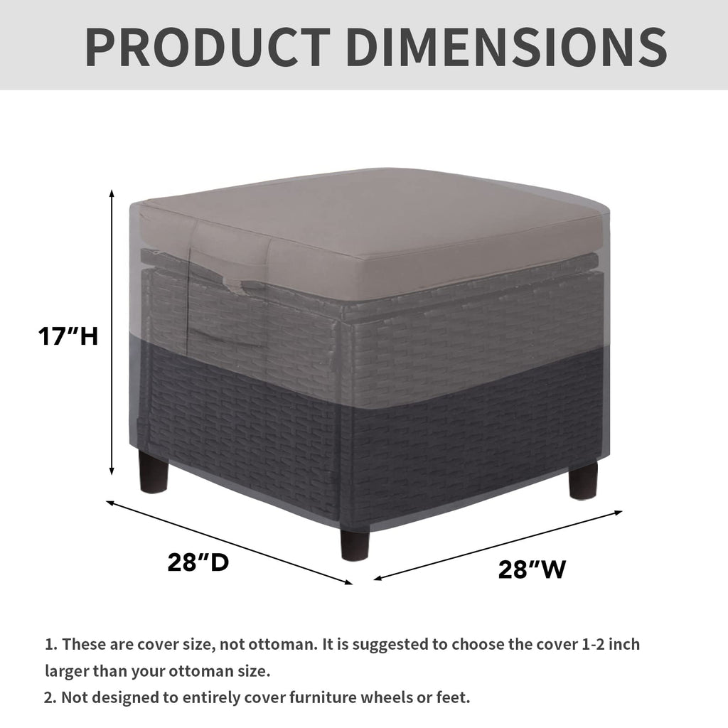 Easy-Going Outdoor Ottoman Cover, Waterproof Patio Ottoman Cover, Heavy Duty Outdoor Furniture Cover With Padded Handles (28'X28'X17', Gray/Dark Gray)