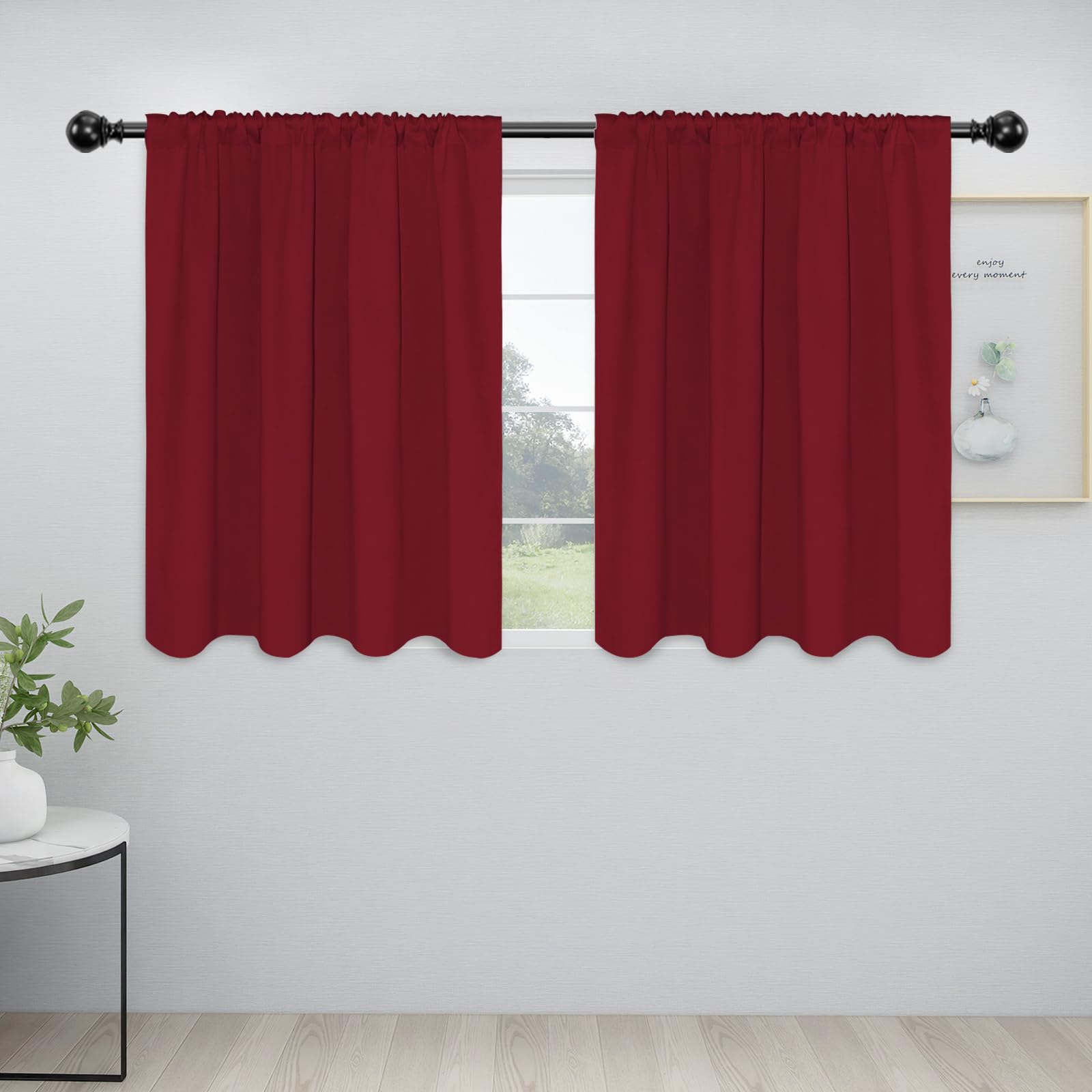 Easy-Going Rod Pocket Blackout Curtains For Bedroom, Room Darkening Window Curtains For Living Room, Thermal Insulated Noise Reduction Solid Window Drapes, 2 Panels(42X36 In, Christmas Red)