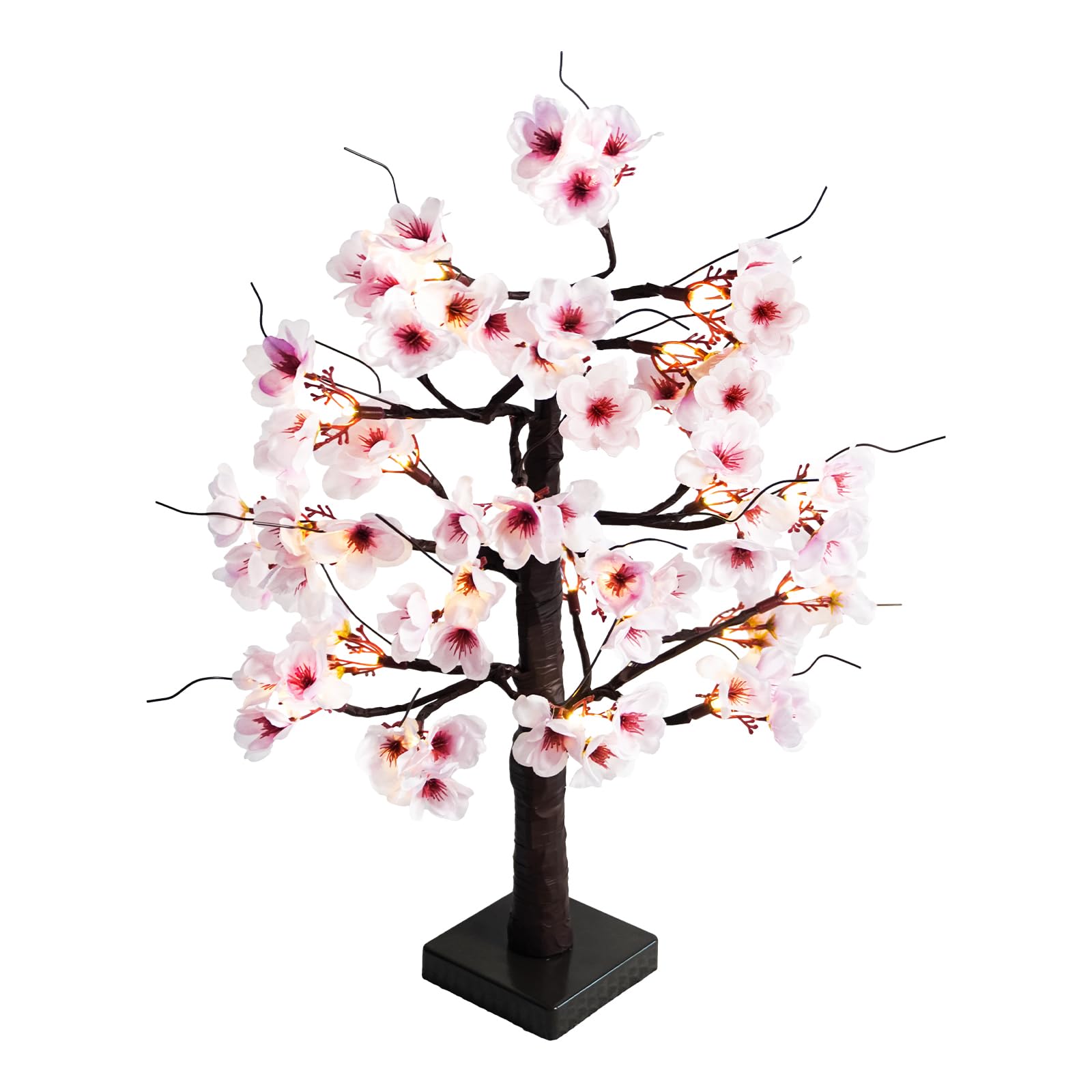 Uieke 24IN Lighted Cherry Blossom Tree 24 Warm White LED Tabletop Artifical Bonsai Tree with Timer Battery Operated for Wedding 