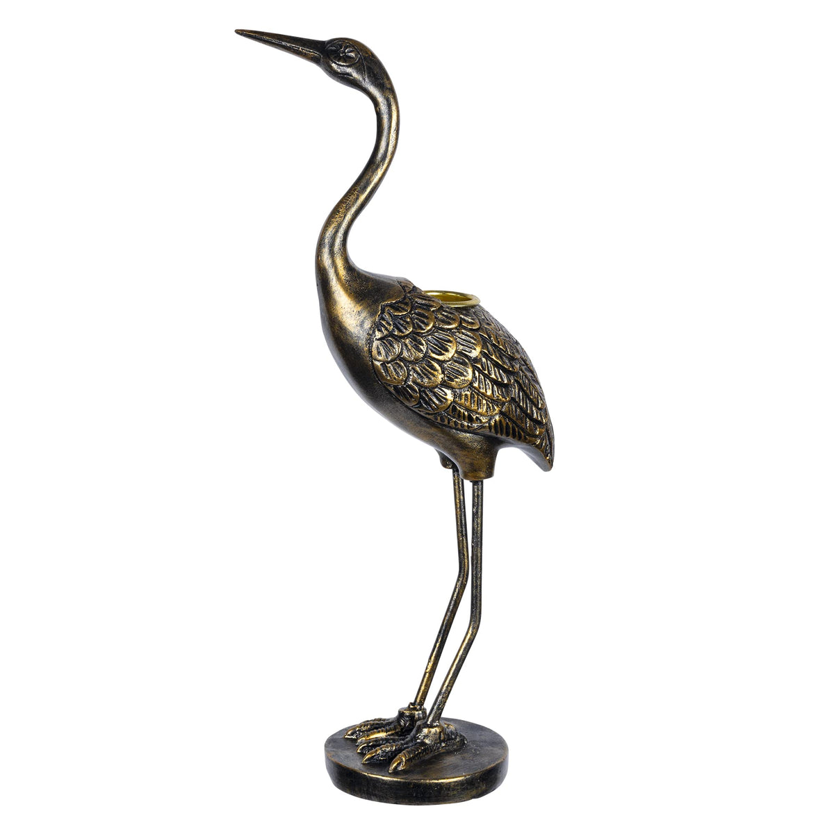 Stratton Home Decor Traditional Antique Gold Heron Bird I Taper Candle Holder 5.25 X 2.95 X 11.75