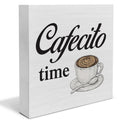 Country Cafecito Time Wood Box Sign Decor Desk Sign Coffee Caffeine Lover Wooden Box Block Sign Rustic Home Kitchen Shelf Tablet