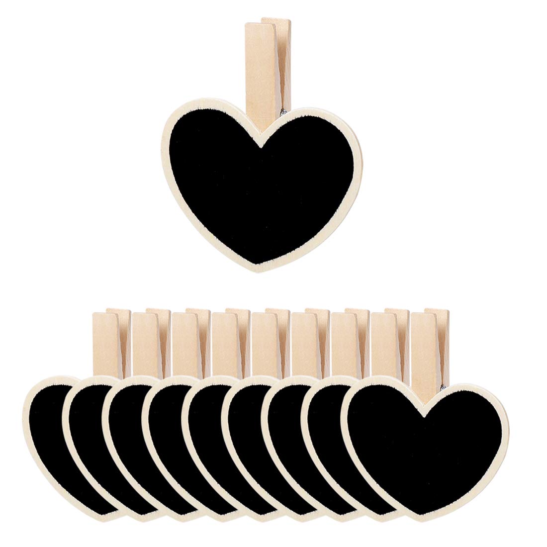 Uxcell 10Pcs Mini Chalkboards Signs With Wooden Clip Wood Heart Design Chalkboard Tag For Weddings Birthday Party Message Board
