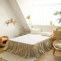 Biselina French Linen Bed Skirt With Pleated Frills 18-Inch Tailored Drop Natural Flax Cotton Blend Dust Ruffle Soft Cozy Farmho