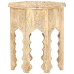 vidaXL Bohemian-Style Side Table in Solid Mango Wood with Hand-Carved Design, Round Wooden Side Accent Table, 18.9" Diameter, No Assembly Required