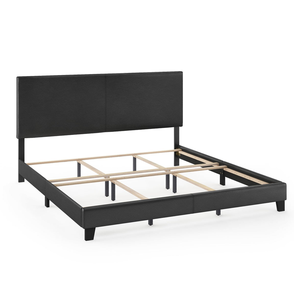 FURINNO Pessac PU Leather Upholstered Platform, King, Black
