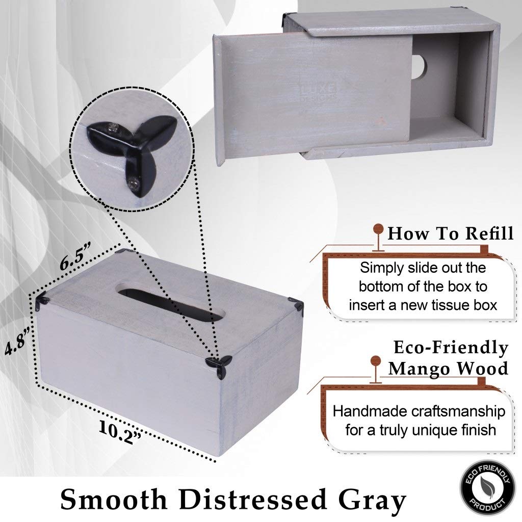 HomeRoots Rustic Gray Mango Wood Rectangular Tissue Holder