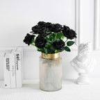 Tifuly Black Roses Artificial Flowers -12 Pcs Realistic Single Long Stem Fake Silk Roses Bouquet For Party Home Wedding Centerpi