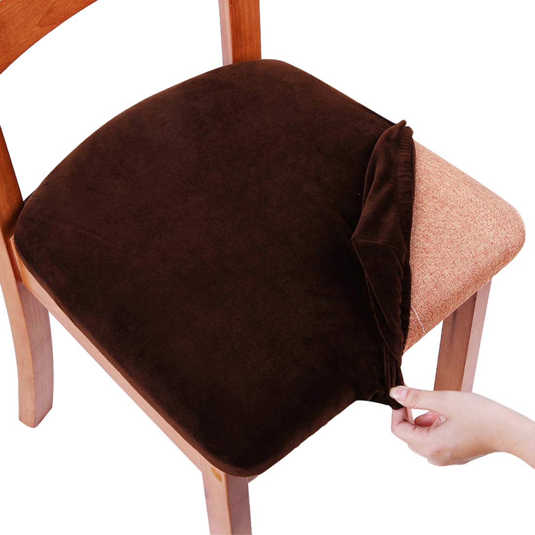 Smiry Velvet Seat Covers For Dining Room Chair Set Of 6, Stretch Fit Removable Washable Chair Seat Cushion Protector Slipcovers