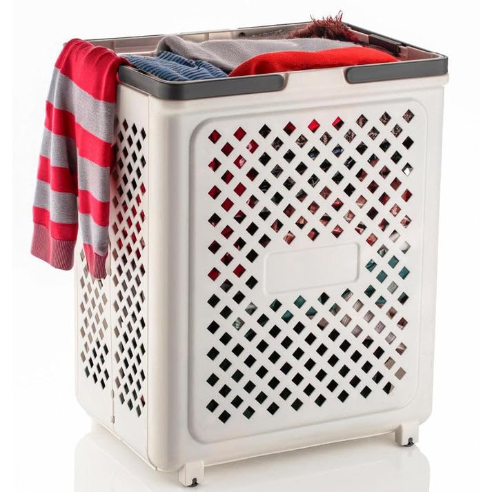 Senarco Multipurpose Foldable Laundry Basket with Wheels  Collapsible Hamper with Lid, Durable Handles & Removable Liner  Roll