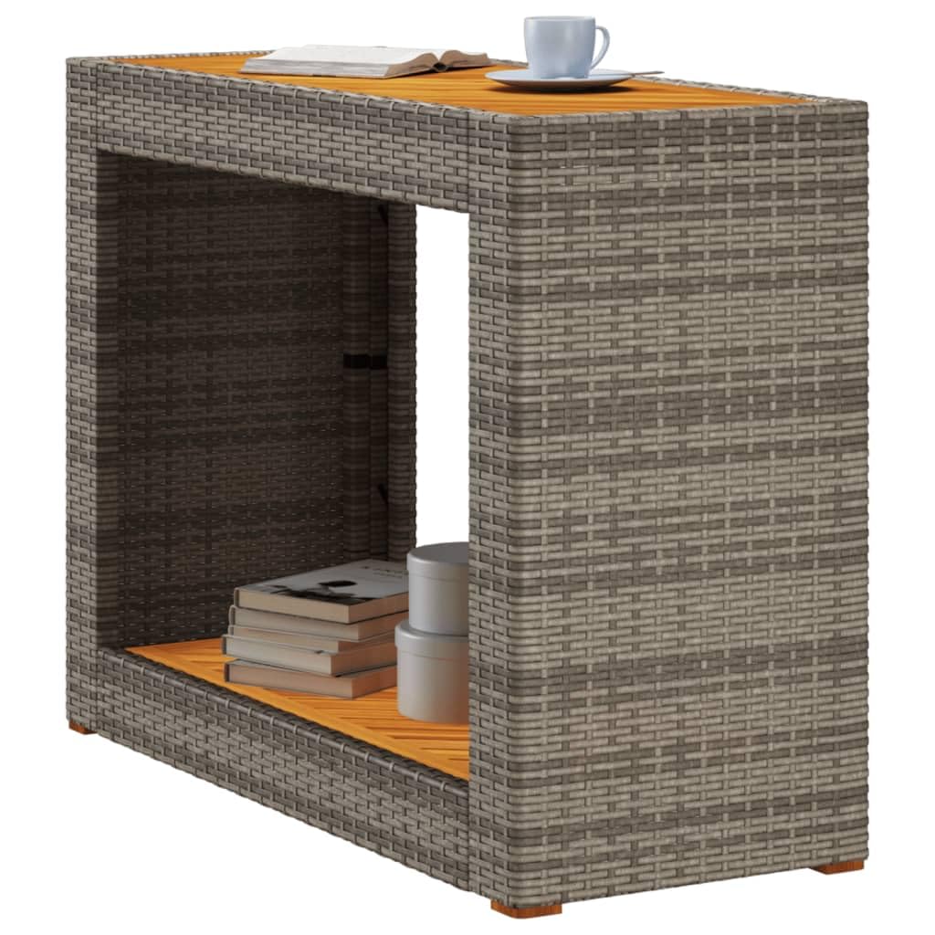 vidaXL Patio Side Table with Wooden Top - Gray & Brown - Poly Rattan - Garden/Backyard/Patio - 39.4"x15.7"x29.5" - Sturdy Powder-Coated Steel Frame