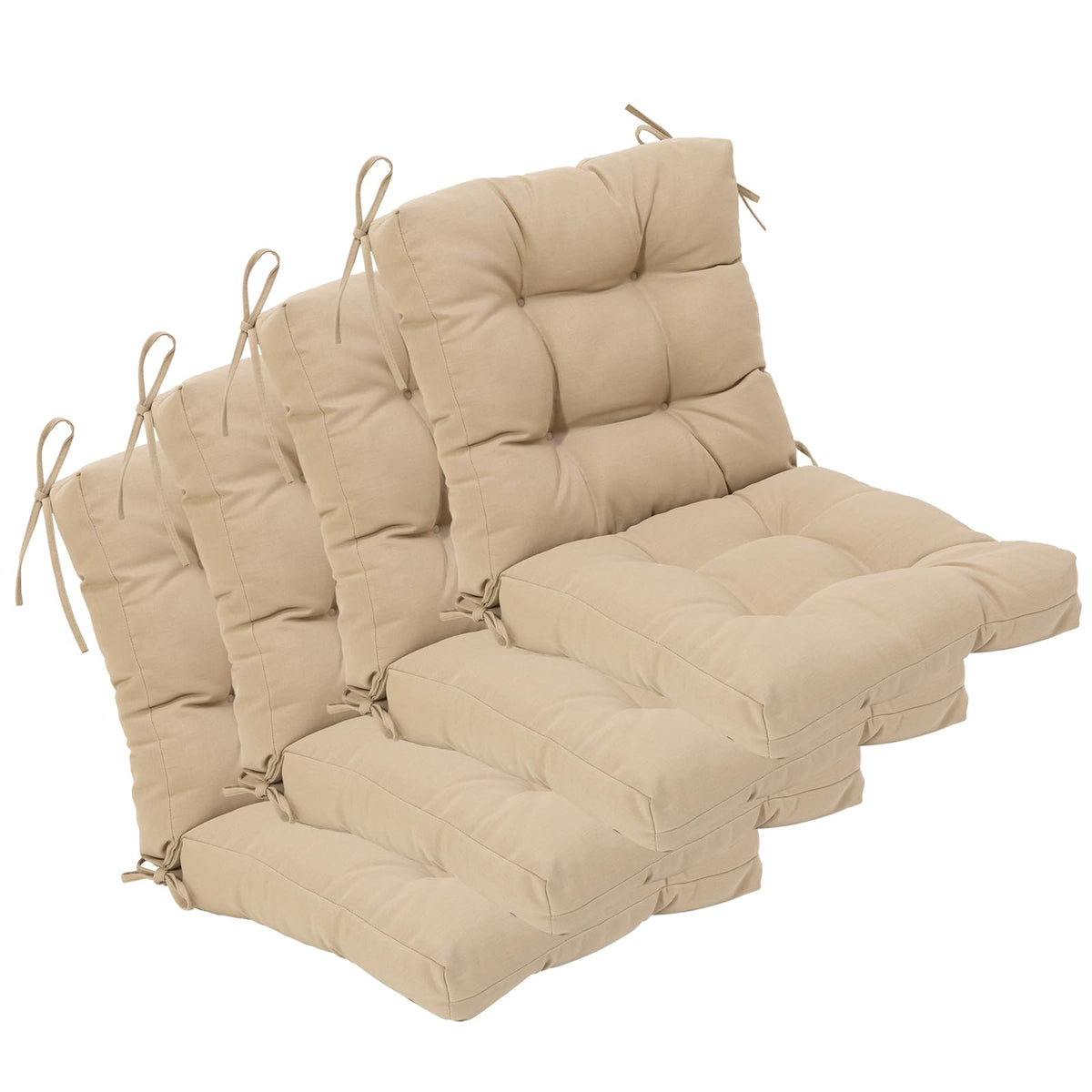 Qilloway Outdoor Seat/Back Chair Cushion Tufted Pillow, Spring/Summer Seasonal Replacement Cushions - Pack Of 4 (Beige/Sand/Came