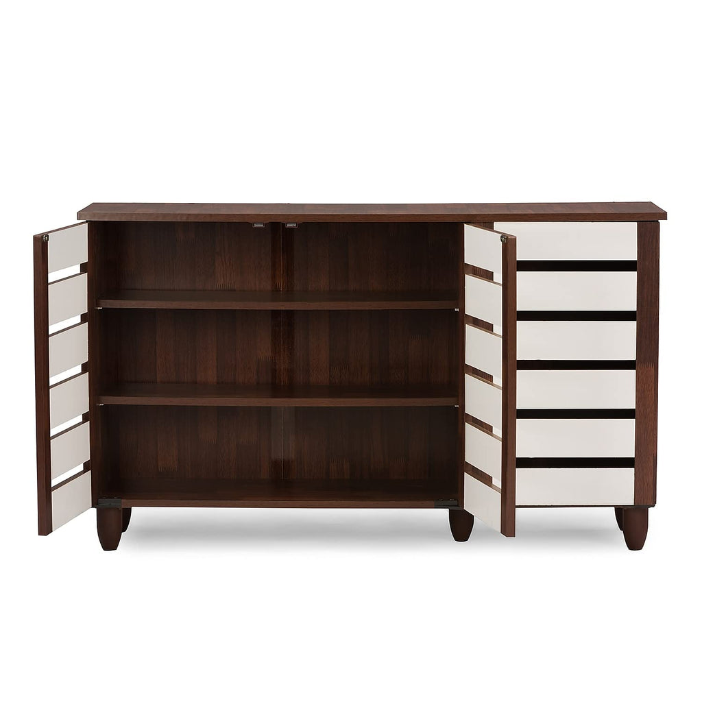 Baxton Studio Wholesale Interiors Gisela Oak and White 2-Tone Shoe Cabinet with 3 Doors