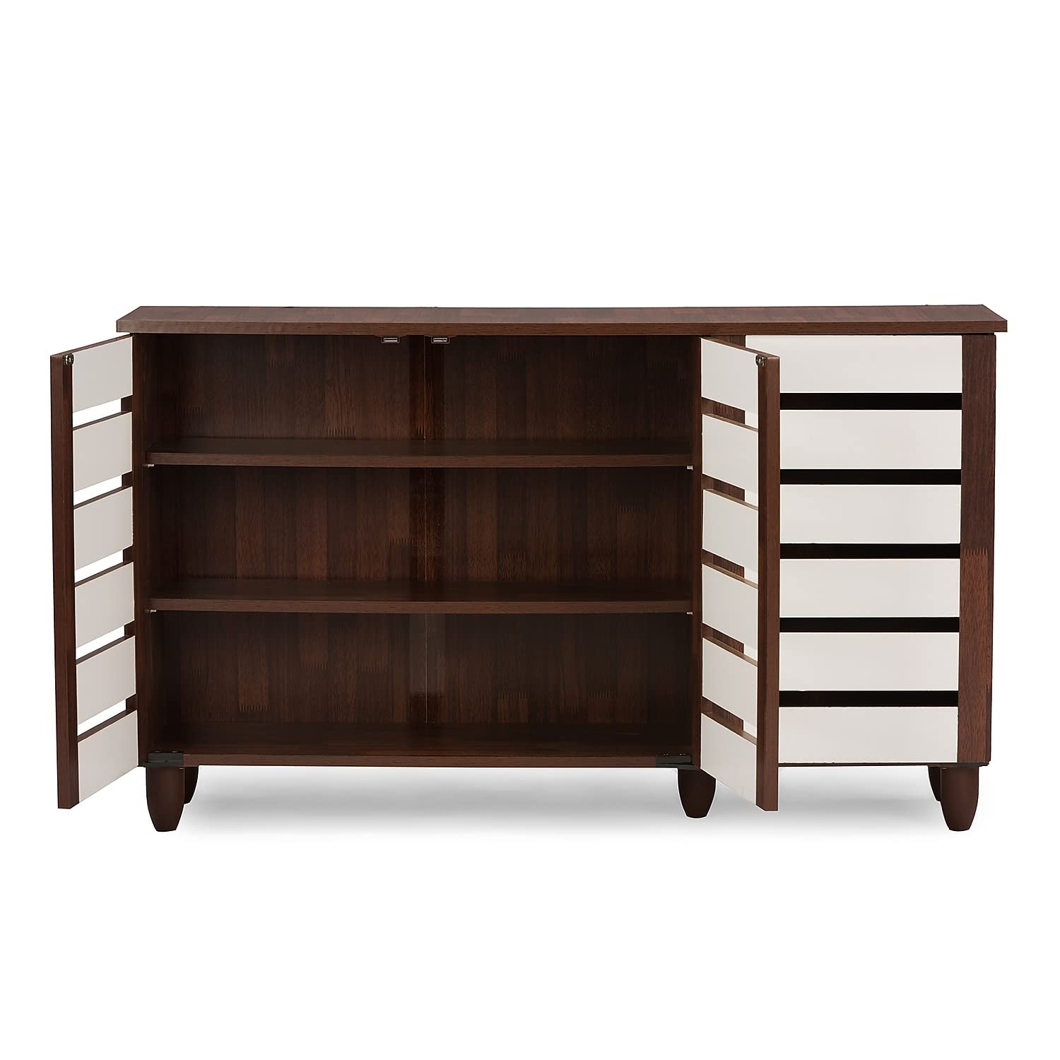 Baxton Studio Wholesale Interiors Gisela Oak and White 2-Tone Shoe Cabinet with 3 Doors