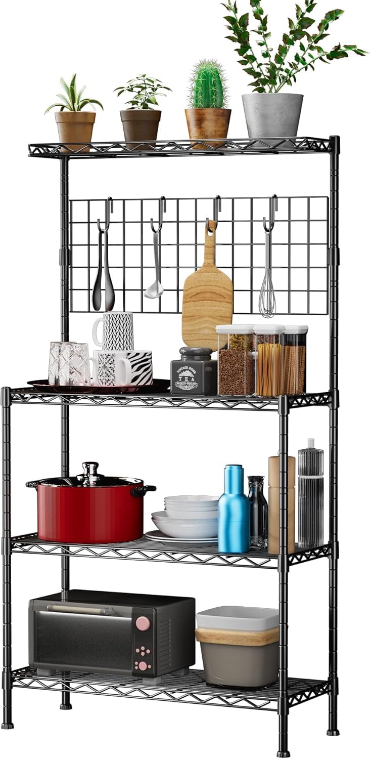Storack 4Tier Bakers Rack | Heavy Duty Kitchen Appliance Stand | Adjustable Height Open Shelf Organizer For Oven, Otg & Storage