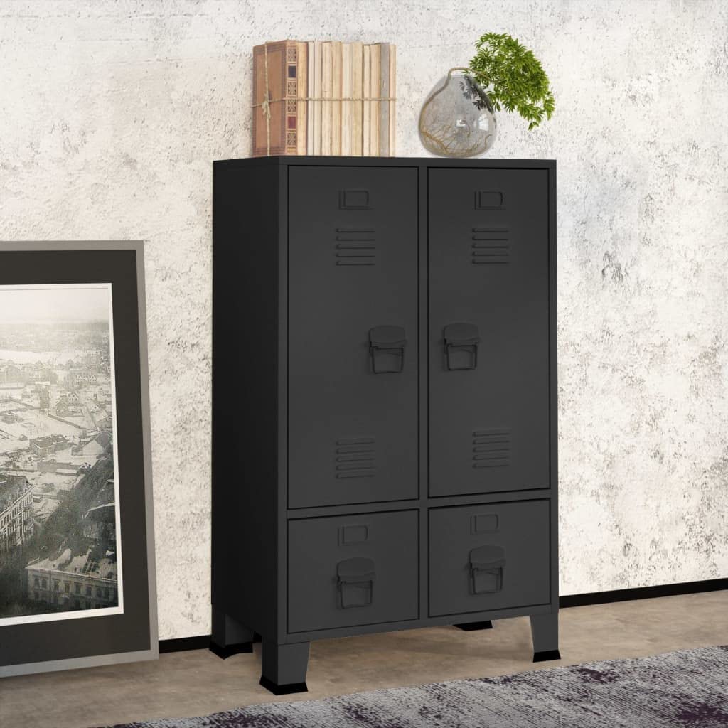vidaXL Industrial-Style Wardrobe with Adjustable Shelves and Spacious Drawers - Anthracite Steel Storage Cabinet, 26.4&quot;x13.8&quot;x42.1&quot;