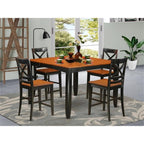 East West Furniture FAQU5H-BLK-W 5 Piece Counter Height Pub Set Includes a Square Dining Table with Pedestal and 4 Kitchen Dining Chairs, 54x54 Inch, Black & Cherry