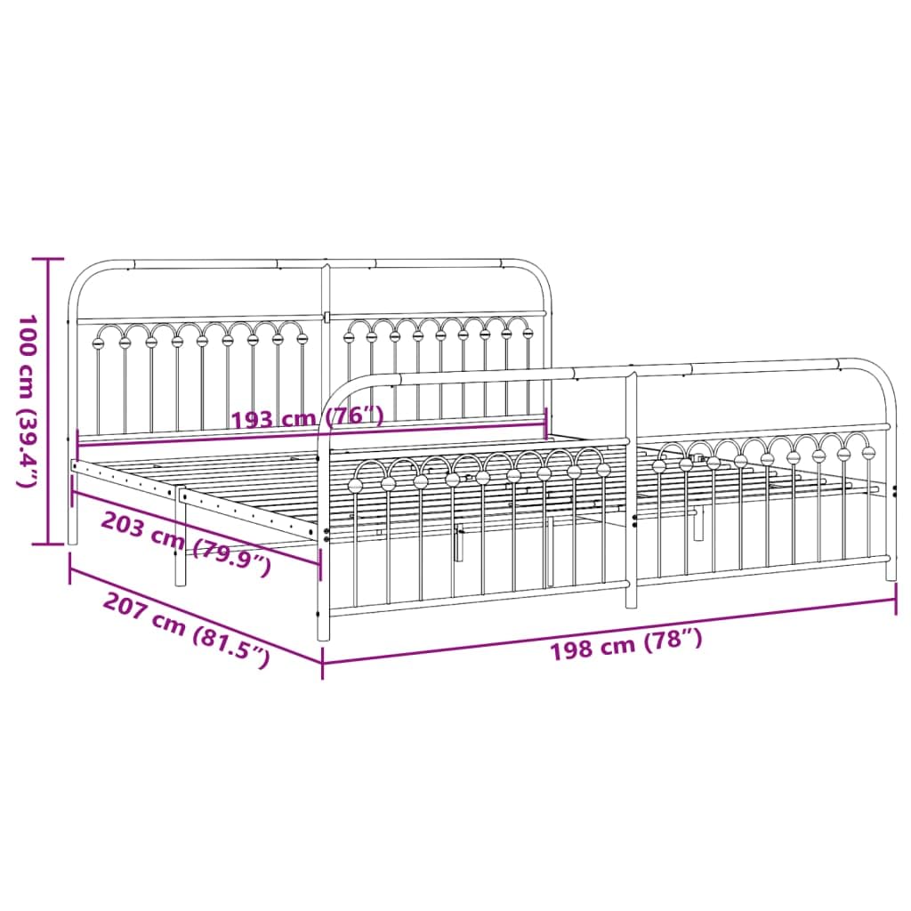vidaXL King Metal Bed Frame with Headboard and Footboard - White Steel, 81.5"x78"x39.4", with Extra Storage Space