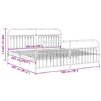 vidaXL King Metal Bed Frame with Headboard and Footboard - White Steel, 81.5"x78"x39.4", with Extra Storage Space