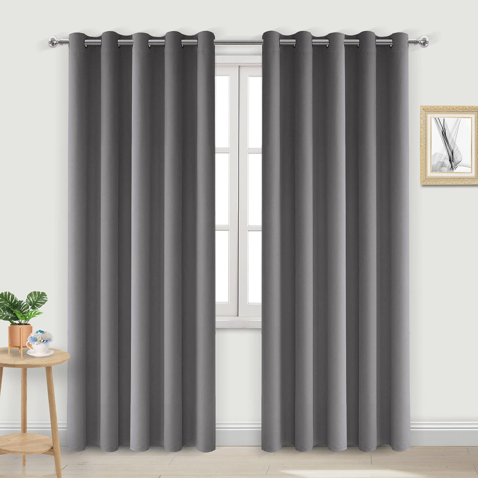 Dwcn Grey Blackout Curtains 84 Inches Long, 60 Wide Room Darkening Thermal Insulated Grommet Light Blocking Curtain For Bedroom