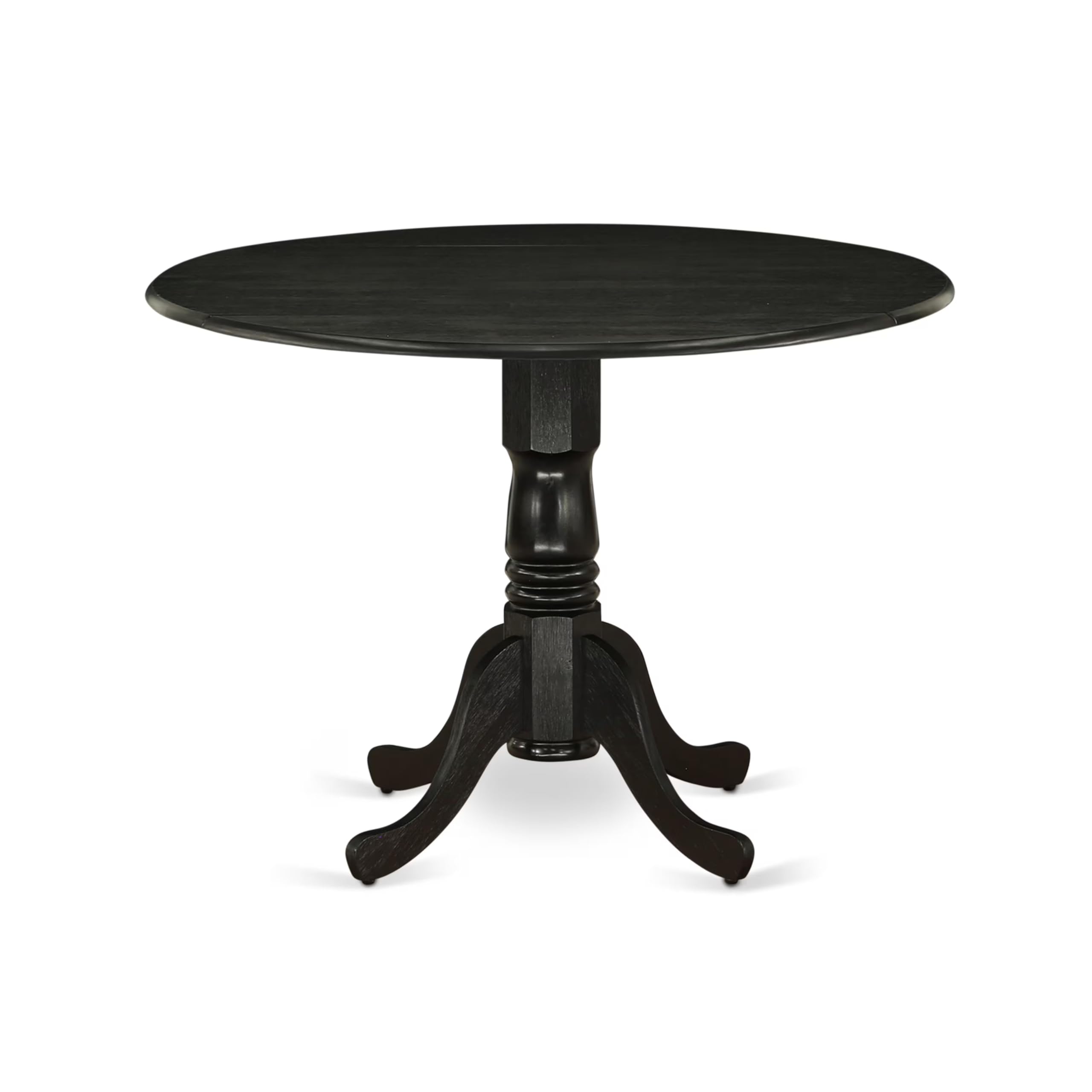 East West Furniture DMGA5-ABK-50 5 Piece Dining Room Table Set Includes a Round Dining Table with Dropleaf and 4 Dark Gotham Linen Fabric Upholstered Parson Chairs, 42x42 Inch, Wirebrushed Black