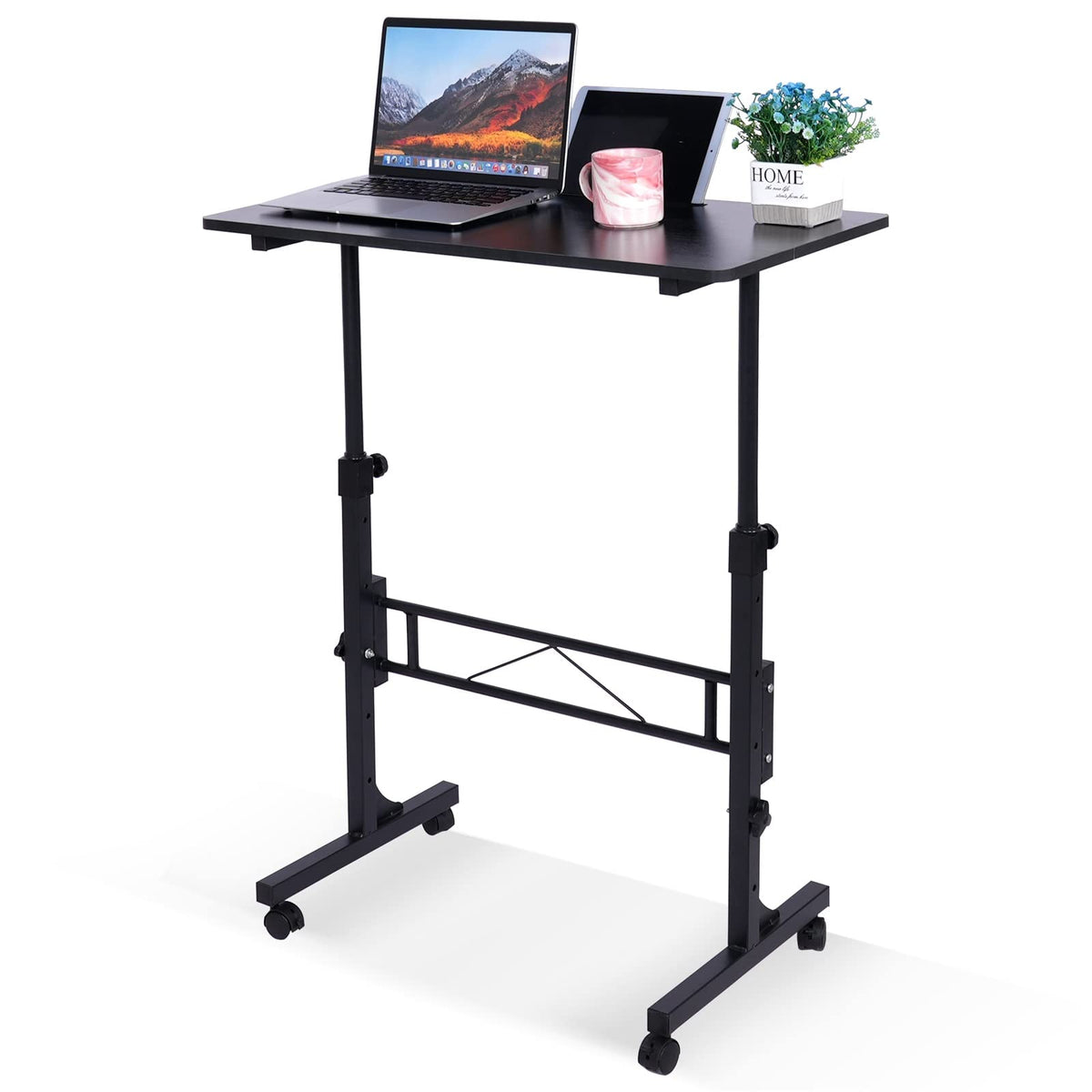Standing Desk Adjustable Height, Mobile Stand Up Desk With Wheels Small Computer Desk Rolling Desk, Portable Laptop Desk Black Standing Table Sit Stand Home Office Desks 16'X31.5' Height 27'-43.5'