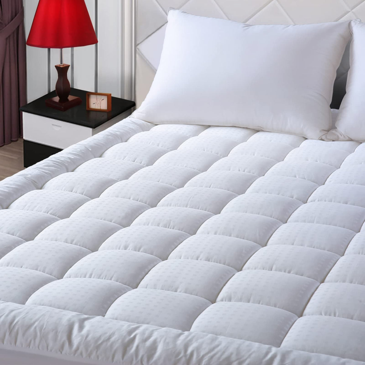 Easeland King Size Mattress Pad Pillow Top Mattress Cover Quilted Fitted Mattress Protector Cotton 8-21' Deep Pocket Cooling To
