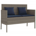 vidaXL Outdoor Patio Bench with Storage and Cushions - Gray Poly Rattan, Powder-Coated Steel Frame, Navy Blue Polyester Cover