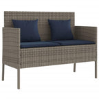 vidaXL Outdoor Patio Bench with Storage and Cushions - Gray Poly Rattan, Powder-Coated Steel Frame, Navy Blue Polyester Cover