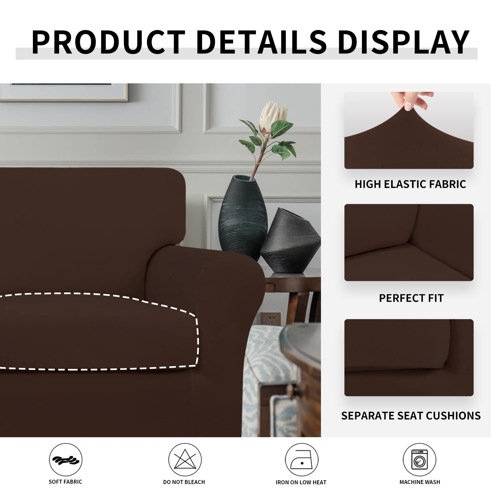 Easy-Going 2 Pieces Microfiber Stretch Chair Slipcover - Spandex Soft Fitted Sofa Couch Cover Washable Furniture Protector With Elastic Bottom Kids Pet Coffee