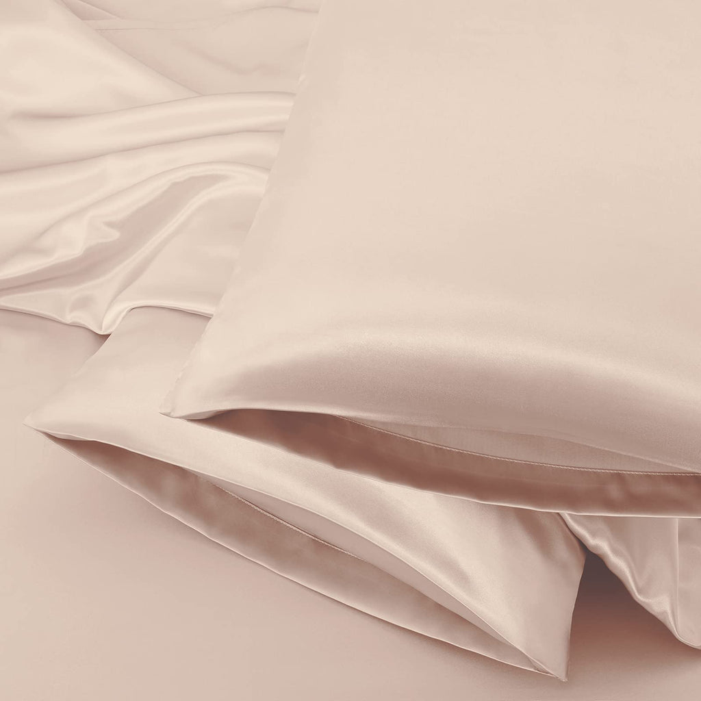 Aormenzy Beige Satin Pillowcase for Hair and Skin, Satin Pillow Cases for Women Standard Size Set of 2 with Envelope Closure Sil