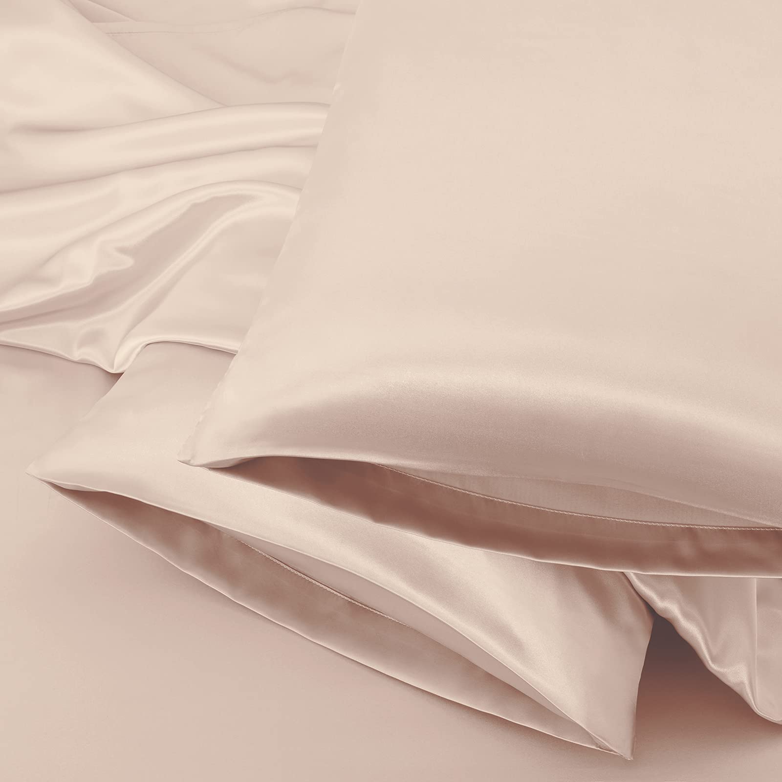 Aormenzy Beige Satin Pillowcase for Hair and Skin, Satin Pillow Cases for Women Standard Size Set of 2 with Envelope Closure Sil