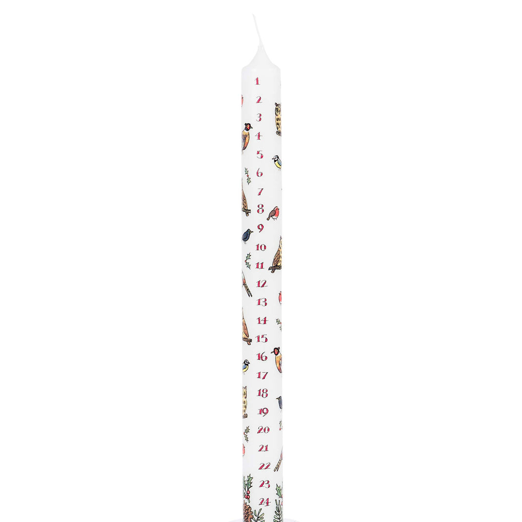 Alison Gardiner Christmas Advent Calendar Wax Dinner Candle 'Winter Birds' 12 Hours Burn Time Made in England