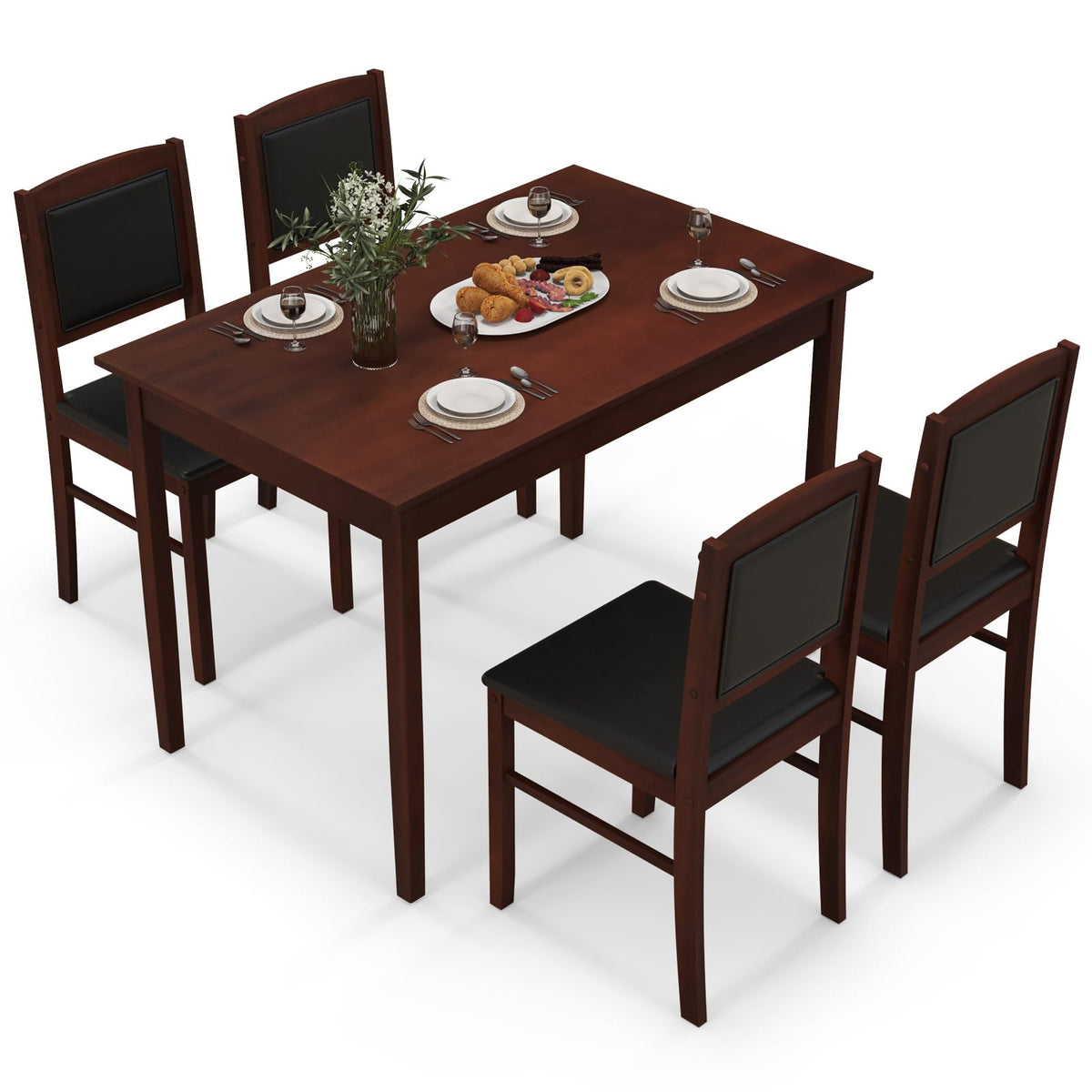 Giantex 5-Piece Dining Table Set For 4 - Breakfast Nook Table Set With Kitchen Table, 4 Upholstered Chairs, Wood Legs, Space-Sav