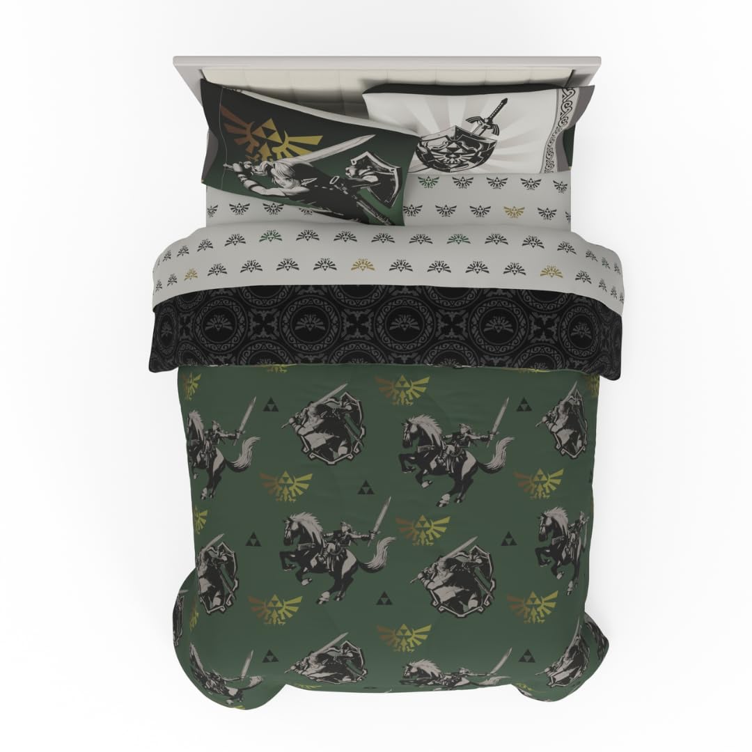 Franco Collectibles Legend Of Zelda Gaming Bedding 7 Piece Super Soft Reversible Comforter And Sheet Set With Sham, Full, (Offic