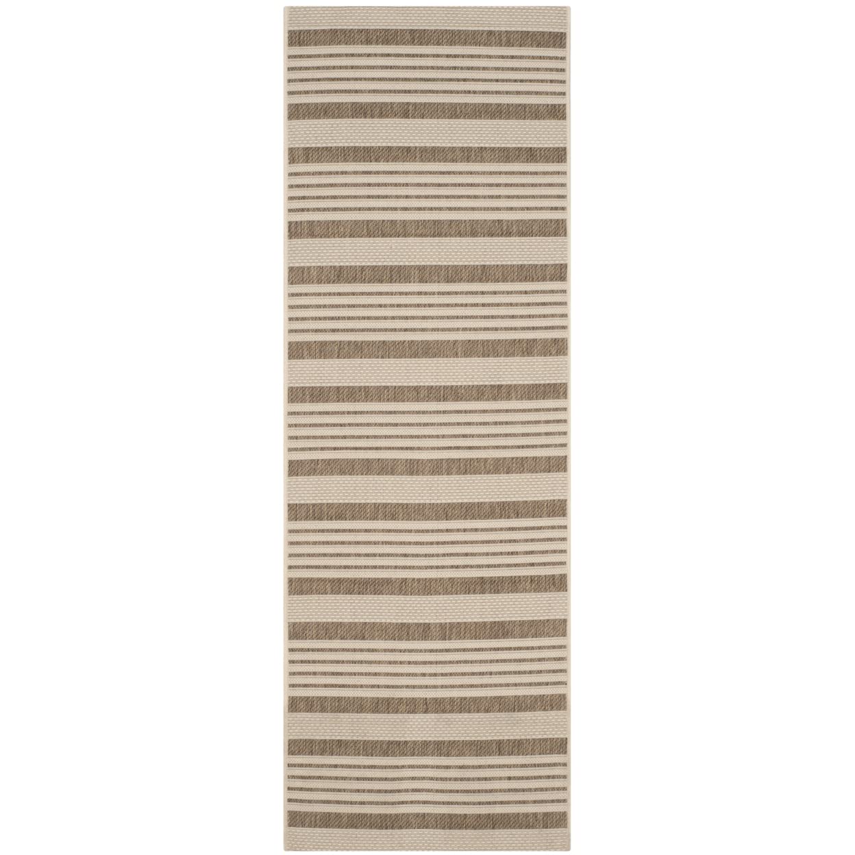 SAFAVIEH Courtyard Collection 23 x 18 Brown/Bone CY6062 Stripe Indoor/ Outdoor Patio Backyard Mudroom Runner Rug