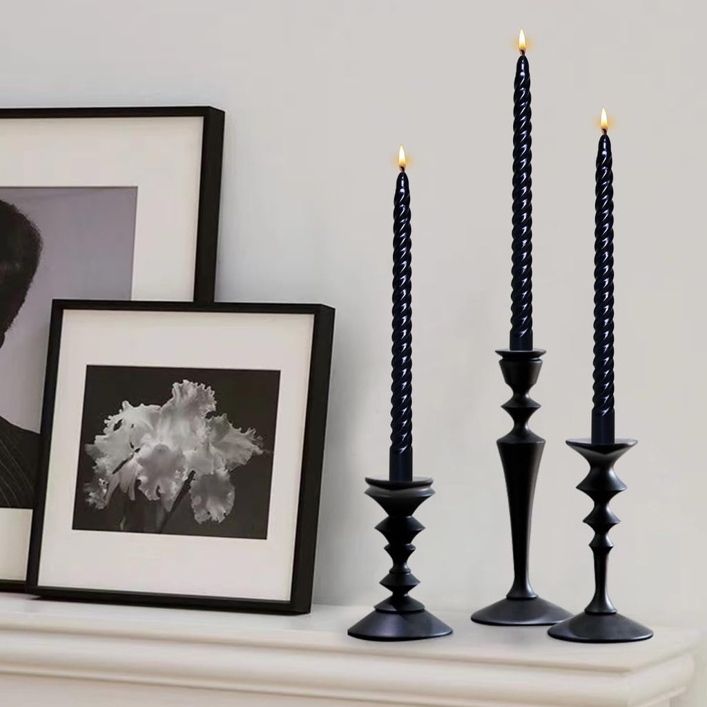 Taper Candles, Glossy Metal Style Halloween Candles Ture Dripless Black Taper Candles Set Of 4,Smokeless Candles,Unscented Taper